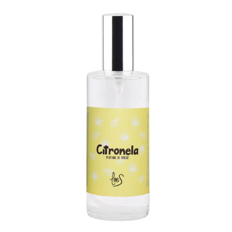 Perfume de ambiente CITRONELA 125ml. Frasco de Cristal con forma redondeada y con tapón de metal.