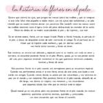 Texto de la historia del aroma Flores en el Pelo. Título en tipografía de Loes.