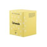 Caja de la Vela perfumada de Citronela antimosquitos vista de perfil. Amarilla con limones y plantas