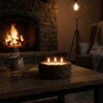 Vela con 3 mechas de madera Villancicos por las Calles redonda - Imagen 2